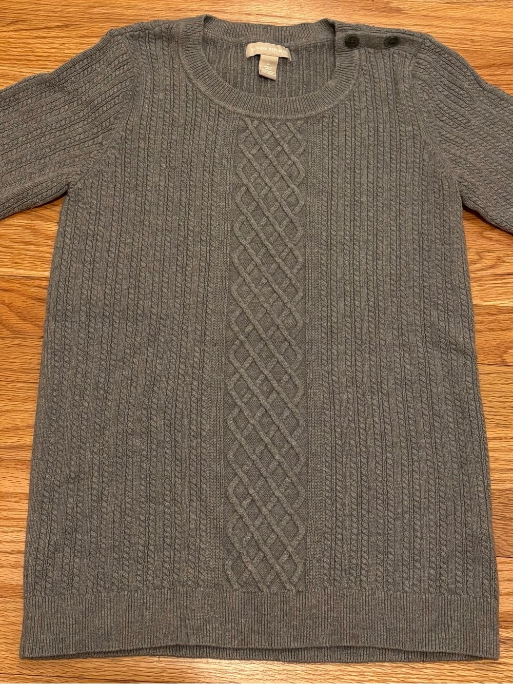 Banana Republic Charcoal Cable Crewneck Sweater with Shoulder Buttons